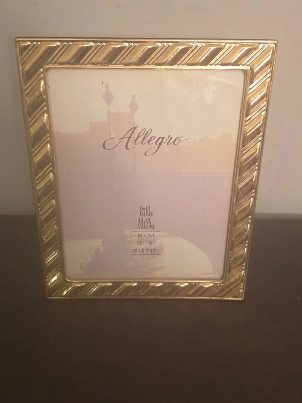 Vintage Gold Toned Metal Picture Frame rectangular shape with a diagonal ridged